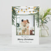 繊細なファミリークリスマスカード 水彩の松 招待状 (スタンド正面)