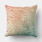繊細なファーン葉ズコーラルレッドイエローティール(緑がかった色) クッション (正面)