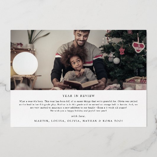 繊細なフォイル幸せな休日4フォトニュースレター 箔シーズンカード (裏面)