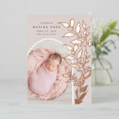 繊細なフォイル葉 |写真の誕生のお知らせ 箔招待状 (立ち正面)