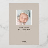 繊細なフォイル葉 |写真の誕生のお知らせ 箔招待状 (裏面)