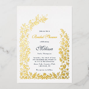 繊細なフラワーアーチブライダルシャワー結婚ズ 箔招待状