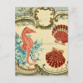 繊細なフランスのモダン ヴィンテージ シーシェル ウミウマ ポストカード (正面)