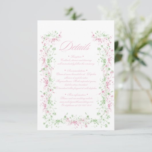 繊細なフランスの花のクレストウェディング エンクロージャーカード (スタンド正面)
