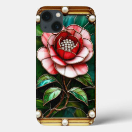 繊細なフレームが美しいステンドグラスの花 iPhone 13ケース