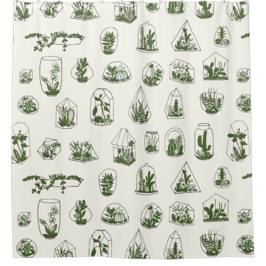 繊細なフロラリウム: ヴィンテージ幾何学デザイン シャワーカーテン (正面)