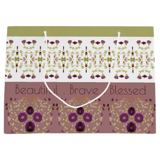 繊細なフローラとパターン（の模様が）ある ラージペーパーバッグ (正面)