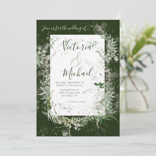 繊細なフローラの結婚緑 招待状 (スタンド正面)