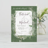 繊細なフローラの結婚緑 招待状 (スタンド正面)