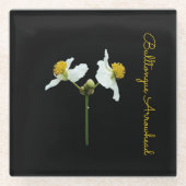 繊細なフローラを黒のセラミックタイル上に ガラスコースター (正面)