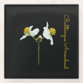 繊細なフローラを黒のセラミックタイル上に ガラスコースター