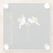 繊細なフローラを黒のセラミックタイル上に ガラスコースター (裏面)