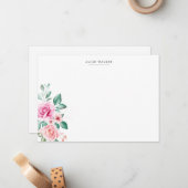 繊細なフローラピンクのバラ文房具ノートカード ノートカード (正面/裏面インサイチュ)