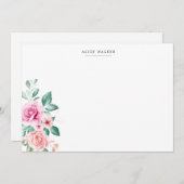 繊細なフローラピンクのバラ文房具ノートカード ノートカード (正面/裏面)