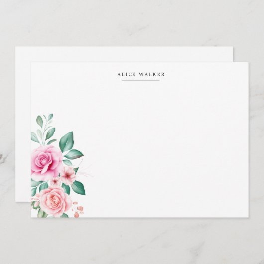 繊細なフローラピンクのバラ文房具ノートカード ノートカード (正面/裏面)