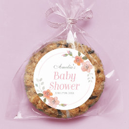 繊細なフローラピンクベビーシャワーラウンドステッカー ラウンドシール