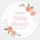 繊細なフローラピンクベビーシャワーラウンドステッカー ラウンドシール (正面)