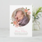 繊細なフローラピンクベビー発表写真 案内状 (スタンド正面)