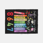 繊細なフローラフォックスグローブデイジーチューリップブックラバー フリースブランケット (正面(横))