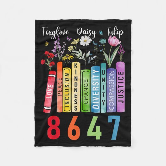 繊細なフローラフォックスグローブデイジーチューリップブックラバー フリースブランケット (正面)