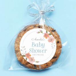 繊細なフローラブルーベビーシャワーラウンドステッカー ラウンドシール