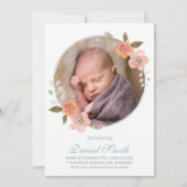 繊細なフローラブルーベビー発表写真 案内状 (正面)