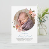 繊細なフローラブルーベビー発表写真 案内状 (スタンド正面)