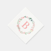 繊細なフローラモノグラムのリース スタンダードカクテルナプキン (角)