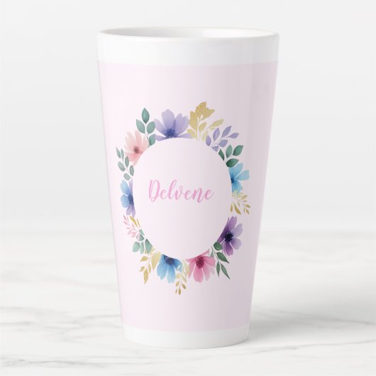 繊細なフローラリース カフェラテマグ (正面)