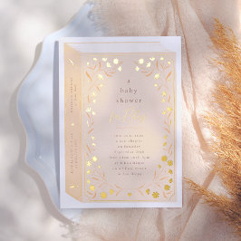 繊細なフローラ光沢のあるストーリーブックベビーシャワー 箔招待状