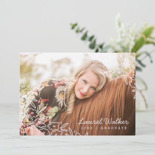 繊細なフローラ写真の卒業発表 案内状 (スタンド正面)