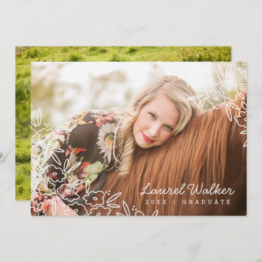 繊細なフローラ写真の卒業発表 案内状 (正面/裏面)