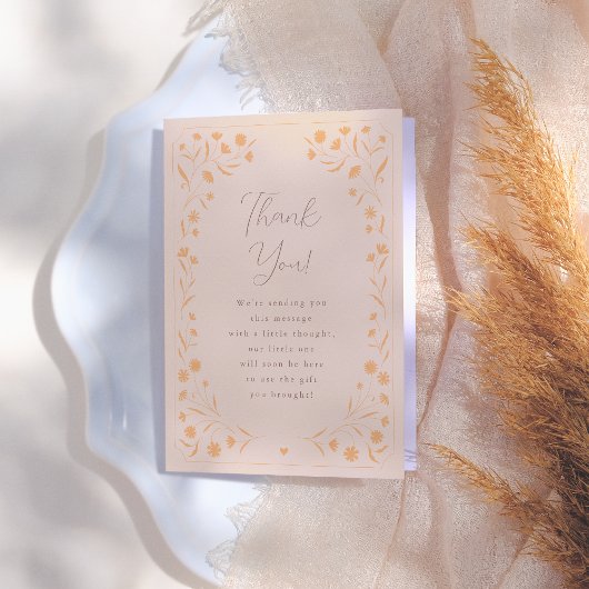繊細なフローラ手描きストーリーブックベビーシャワー サンキューカード