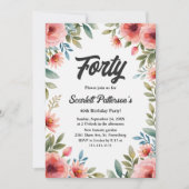 繊細なフローラ素朴ガーデン夏40歳の誕生日 招待状 (正面)