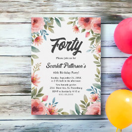 繊細なフローラ素朴ガーデン夏40歳の誕生日 招待状