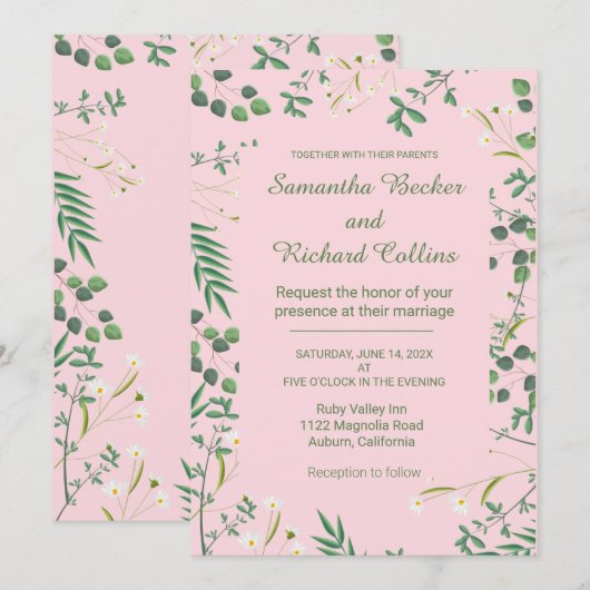 繊細なフローラ縁ど 招待状 (正面/裏面)