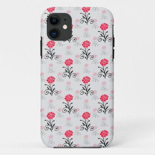 繊細なフローラ赤い花柄 iPhone 11 ケース