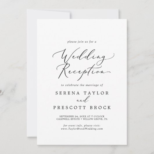 繊細なブラックカリグラフィー結婚式の披露宴 招待状 (正面)