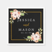 繊細なブラックフローラ結婚のカクテルナプキン スタンダードカクテルナプキン (正面)