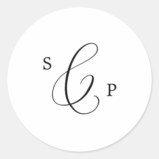 繊細なブラックモノグラム結婚の封筒用シール ラウンドシール (正面)