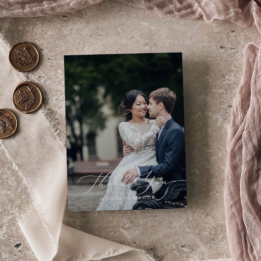 繊細なブラック写真テンプレートサンキューカード サンキューカード