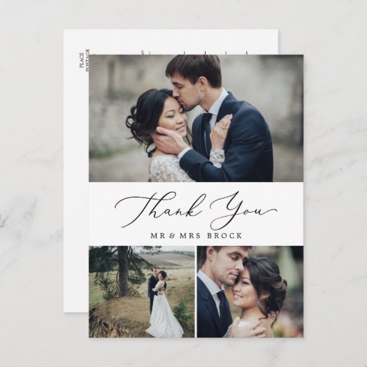 繊細なブラック3フォトコラージュありがとう ポストカード (正面/裏面)