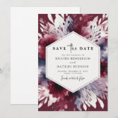 繊細なブルゴーニュ結婚ーの セーブザデート (正面/裏面)