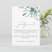 繊細なブルーの花のウェディング延期のお知らせ 案内状 (スタンド正面)