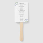 繊細なブルーウォーター色のフローラ結婚式 プログラム ハンドファン (裏面)