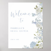 繊細なブルーグリーンの花のウェディングシャワーのおもてなし ポスター (正面)