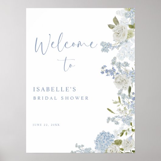 繊細なブルーグリーンの花のウェルカムポスター ポスター (正面)
