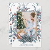 繊細なブルーベリーパインコーンクリスマスフォト シーズンカード (正面/裏面)