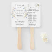 繊細なブルーワイルドフラワーリースフレームプログラム ハンドファン (正面&裏面)