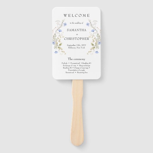 繊細なブルーワイルドフラワーリースフレームプログラム ハンドファン (正面)